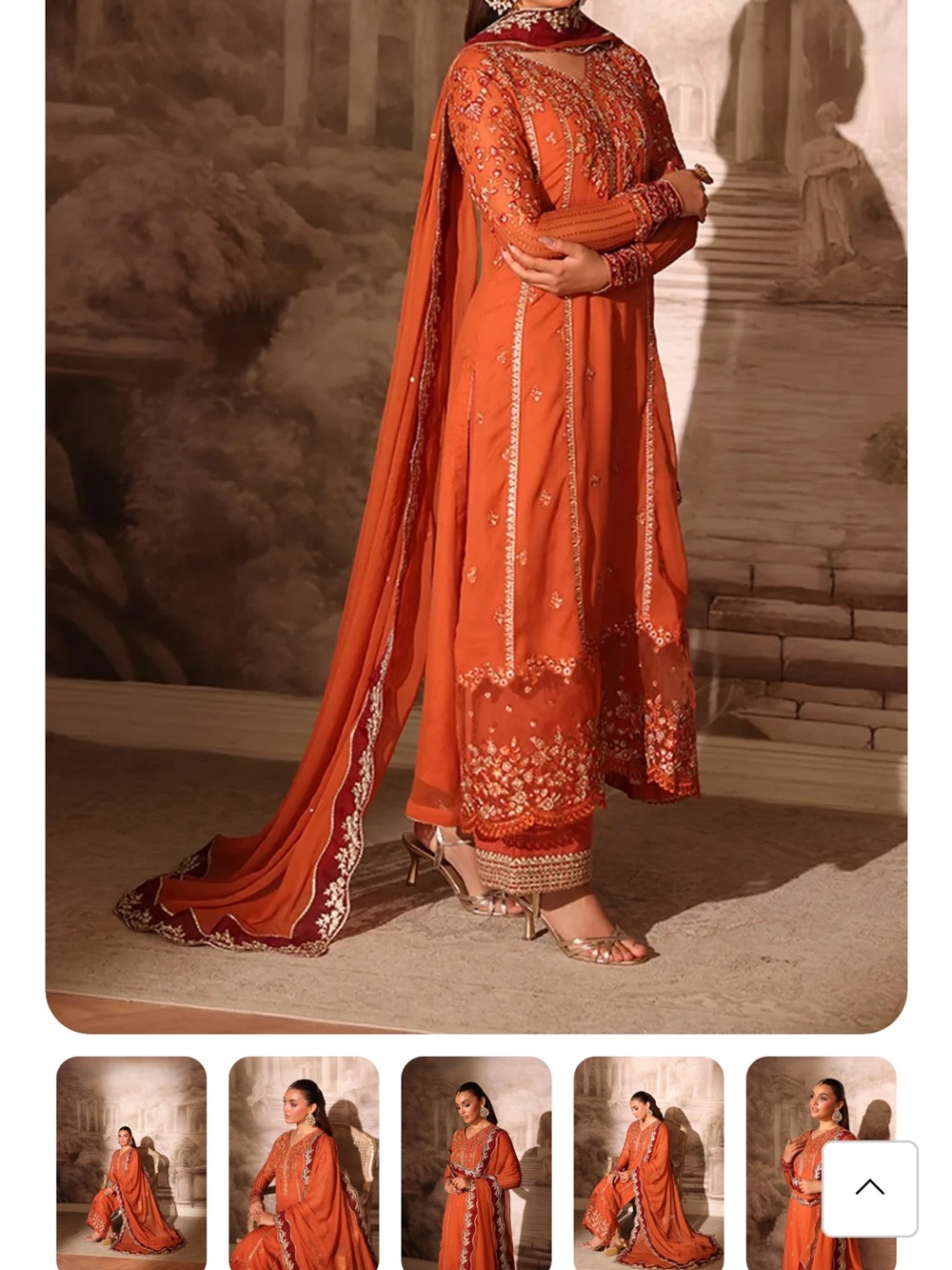 AZURE Pakistani Designer Women's Embroidered Anarkali Dress in Burnt Orange